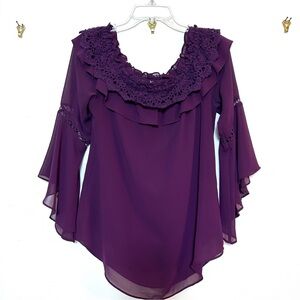 White House Black Market Women’s Maroon Off the Shoulder Crochet M